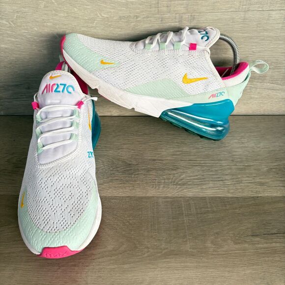 Nike Air Max 270 Shoes Womens Size 9 White Teal Pink Running CJ0568-100 - Picture 1 of 7